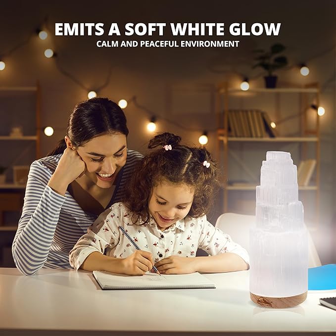 Himalayan Glow Selenite Crystal Lamp 20 cm, Hand Curved Moroccan Charging Station, Crystals and Healing Stones, Electric Cord with Dimmer Switch For Home Decor & Spiritual Protection 4-7 Lbs