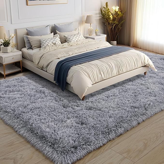 KING DARE Grey Area Rugs 9x12 Living Room, Soft Plush Shaggy Fuzzy Furry Large Rug, Anti-Slip Washable Modern Big Floor Carpet for Bedroom Home Decor Aesthetic