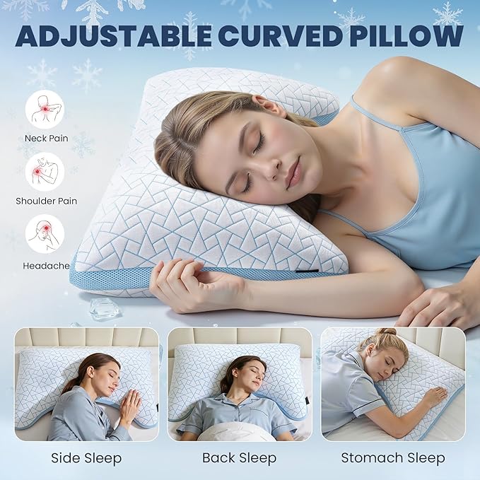 A-Pce Adjustable Pillow, Queen Size Bed Pillows for Sleeping, Luxury Shredded Memory Foam Pillows, Cooling Pillow for Side, Back, Stomach Sleepers, Firm Pillow for Hot Sleepers Neck Support