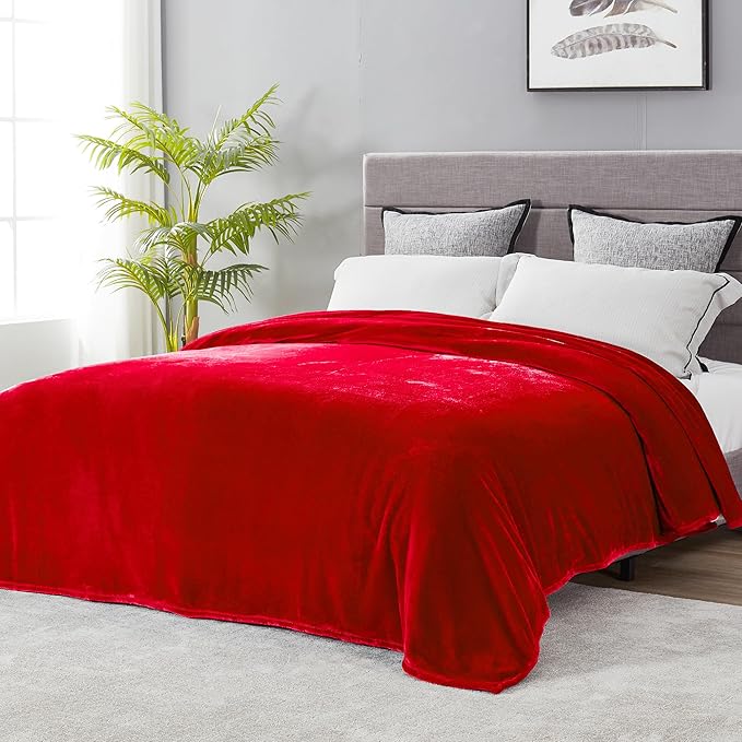 DREAMNINE Ultra Large Soft Fuzzy Flannel Fleece Blanket King Size 90" x 108", Decorative Solid Lightweight Fluffy Velvet Bed Blanket,Luxury Big Cute Cozy Shag Plush Microfiber Blankets for Bedroom,Red