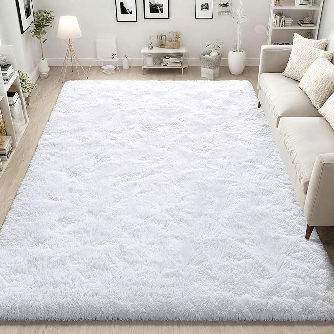 ISEAU Super Soft Fluffy Rugs Shag Area Rug for Bedroom Living Room Fuzzy Mat Plush Anti-Slip Carpets Bedside Mats for Boys Girls Teen Room Nursery Home Decor, 3ft x 5ft, White