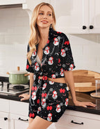 Ekouaer Pajamas for Women Silk Satin Pjs Soft Sleepwear Short Sleeve Button Down Pjs Top and Shorts 2 Piece Lounge Set S-XXL