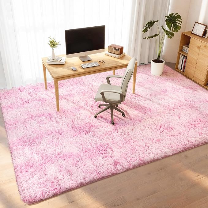 Litanika 9x12 Fluffy Shag Faux Fur Area Rug for Living Room Bedroom, Tie-Dyed Pink High Pile Soft Plush Shaggy Furry Bedside Playroom Dorm Carpet, Non-Slip, Non-Shedding Modern Indoor Floor Rug