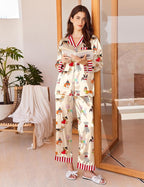 Ekouaer Silk Pajamas for Women Long Sleeve Satin Pajama Set Silky Pj Sets 2 Piece Button Down Loungewear Sleepwear