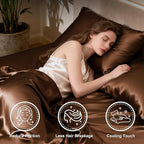 Love's cabin Full Size Satin Sheet Sets - 4 Piece Brown Silky Satin Sheet Set Full with Deep Pocket, Luxury Silk Feel Satin Bed Sheets Full Bedding Set (1 Flat Sheet,1 Fitted Sheet,2 Pillow Cases)