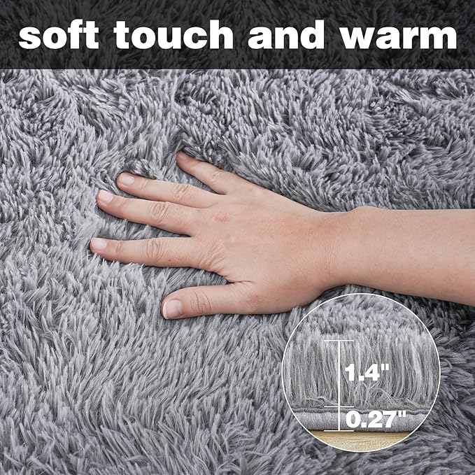 KING DARE Grey Area Rugs 9x12 Living Room, Soft Plush Shaggy Fuzzy Furry Large Rug, Anti-Slip Washable Modern Big Floor Carpet for Bedroom Home Decor Aesthetic
