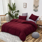 Cottonight Burgundy Comforter Set Full Wine Red Bedding Set Full Solid Claret Comforter Modern Blanket Quilt Breathable Durable Dark Red Comforter Set for Women Men