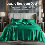 BEDELITE King Size Sheets Set, Luxury Soft Dark Green Satin Sheets for Hair and Skin, Similar to Silk Bed Sheets Set 4 Pieces with 1 Deep Pocket Fitted Sheet, 1 Flat Sheet, and 2 Pillowcases