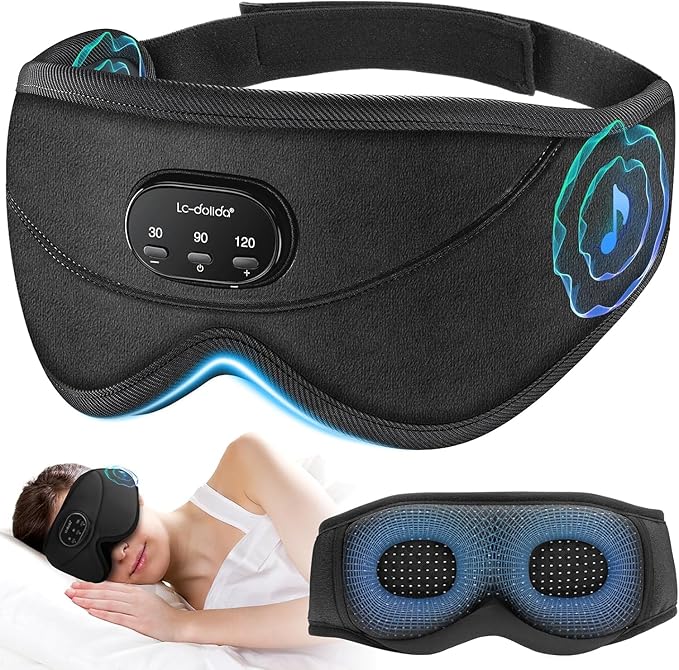 LC-dolida White Noise Sleep Mask, 3D Sleep Headphones with 16 Soothing Sounds, Bluetooth 5.4 Sleep Eye Mask with Timer, Total Blackout Sleeping Headphones for Side Sleeper (Black) (Black)