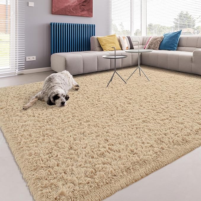 Softlife Beige Area Rug for Living Room, Fluffy Shag Plush 5.3x7.6 Rugs for Bedroom Girls, Shaggy Soft Fuzzy Kids Large Carpet for Dorm Bedside Ultra Cozy Non-Slip Indoor Decor