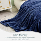 Exclusivo Mezcla Fleece Twin Size Blanket for Bed, 60x80 Inches Soft Cozy Jacquard Flannel Blankets, Lightweight Fuzzy Plush Warm for Women, Navy Blue