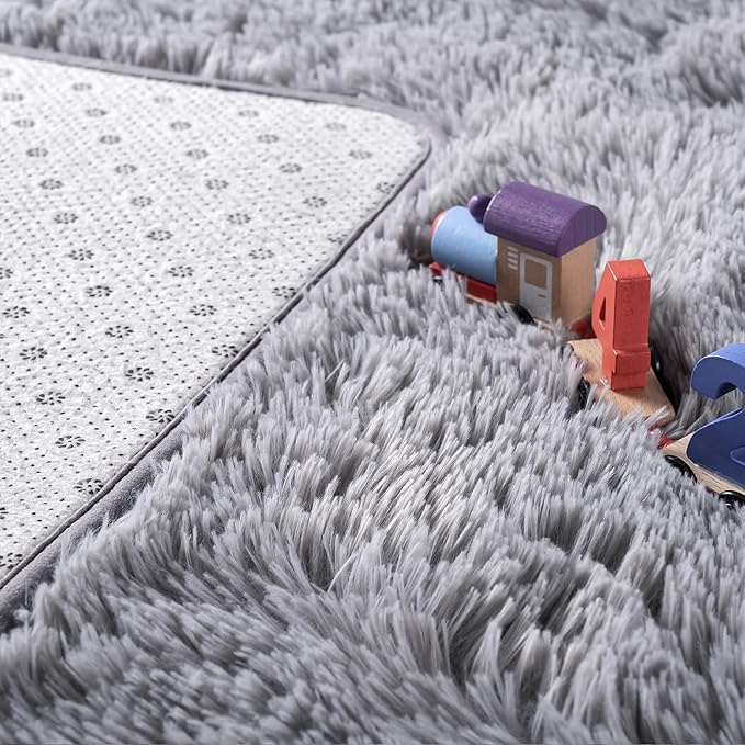 Noahas 6x9 Fluffy Grey Area Rugs for Living Room,Shaggy Rugs for Bedroom,Big Fuzzy Bedroom Carpet,Soft Large Living Room Rugs,Thick Plush Shag Rug,Comfy Nursery Kids Rug Room Decor