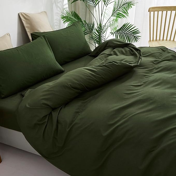 Cottonight Army Green Comforter Set Full Dark Green Bedding Set Plain Blanket Quilts Modern Soft Breathable 3 Piece Comforter Set for Women Men