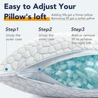 QUTOOL Cooling Pillow for Sleeping, CertiPUR-US Shredded Memory Foam King Pillows Set of 2, Cool Pillow for Hot Sleepers Adjustable Firm Pillow for Side, Back, Stomach Sleepers Soft Yet Support, White