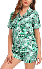 SWOMOG Satin Matching Pajamas Sets Couple Silk Button Down Nightwear Women & Men Short Sleeve Sleepwear 2 Pieces Loungewear