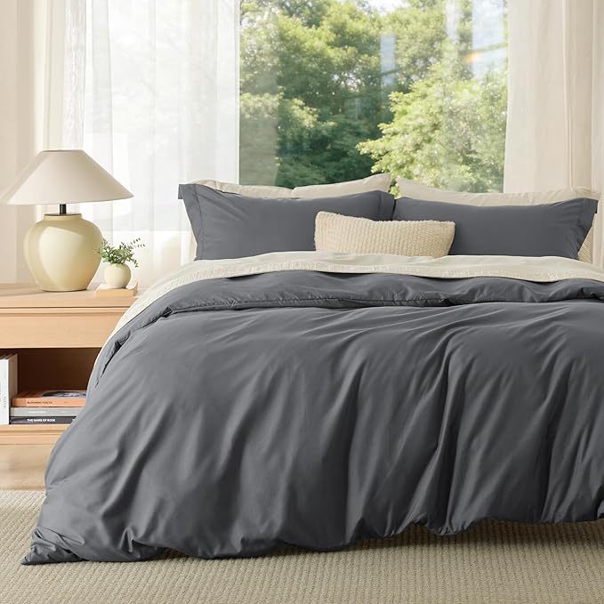 Bedsure Duvet Cover Full Size - Soft Double Brushed Bedding Set for Kids & Adults, Zipper Closure, 3 Pieces, Includes 1 Duvet Cover (80"x90") & 2 Pillow Shams, NO Comforter, Dark Grey