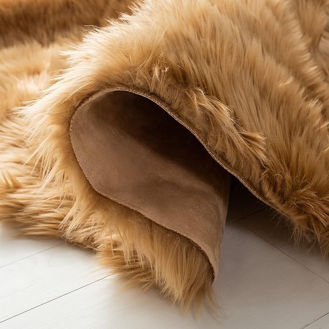 SAFAVIEH Faux Sheep Skin Collection 5' x 8' Camel FSS115E Silken Glam 2.35-inch Thick Area Rug