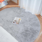 ORINOVA Silver Grey Round Rugs 8ft Shag Washable Area Rugs for Bedroom Faux Bunny Fur Circle Rug for Living Room Large Sheepskin Nursery Rug Home Décor