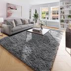 Amdrebio Grey Modern Fluffy Living Room Rugs,5x8 Rug,Furry Area Rug for Bedroom,Shaggy Indoor Rug for Kids Room,Plush Fuzzy Rug for Living Room Decor,Soft Farmhouse Carpet for Home Office Playroom