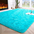 Noahas Fluffy Teal Blue Area Rugs for Bedroom Living Room,4x5.3 Feet Thick Shag Throw Floor Carpet,Soft Shaggy Non-Slip Plush Dorm Nursery Kids Rug Home Decor Aesthetic