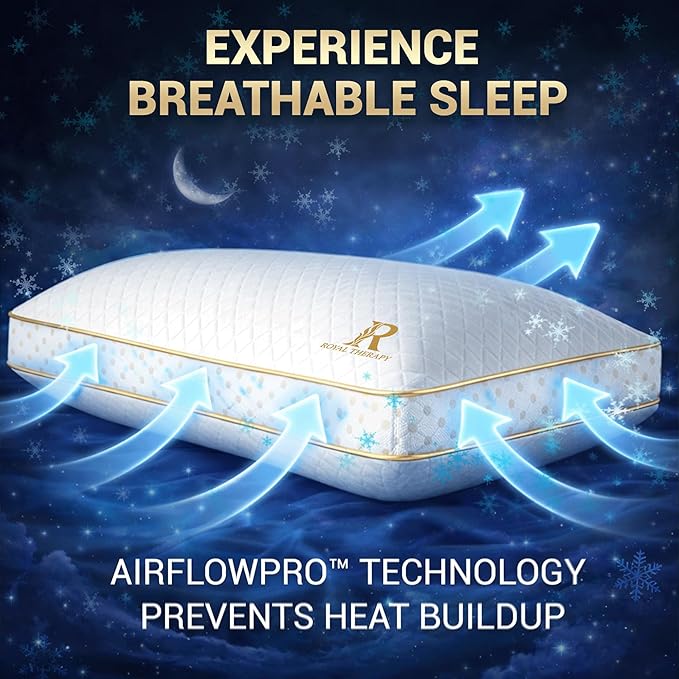 Royal Therapy 4-Pack Queen Memory Foam Pillow, Adjustable Shredded Odor-Free Bed Pillow for Neck & Shoulder Pain Relief, Breathable Support for Back, Stomach, Side Sleepers, AirFlowPRO