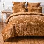 Fredsure Distressed Velvet Comforter Set, 5 Pieces Gold Caramel Queen, Distressed Velvet Face and Brushed Microfiber Reverse