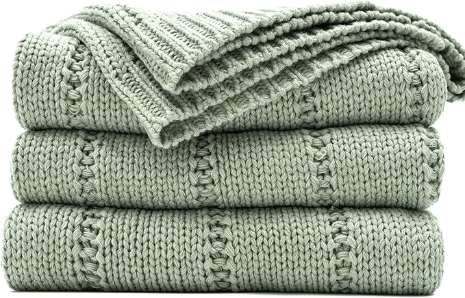 RECYCO Cable Knit Sage Green Throw Blanket Twin Size for Couch, Super Soft Warm Cozy Decorative Knitted Throw Blanket 3.6LB for Bed, Sofa, Chair Large 60"x80"