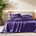 Love's cabin Satin Queen Sheets Set - 4 Piece Purple Silky Bed Sheets Set with Deep Pocket, Luxury Silk Feel Satin Queen Size Sheet Set (1 Flat Sheet,1 Fitted Sheet,2 Pillow Cases)