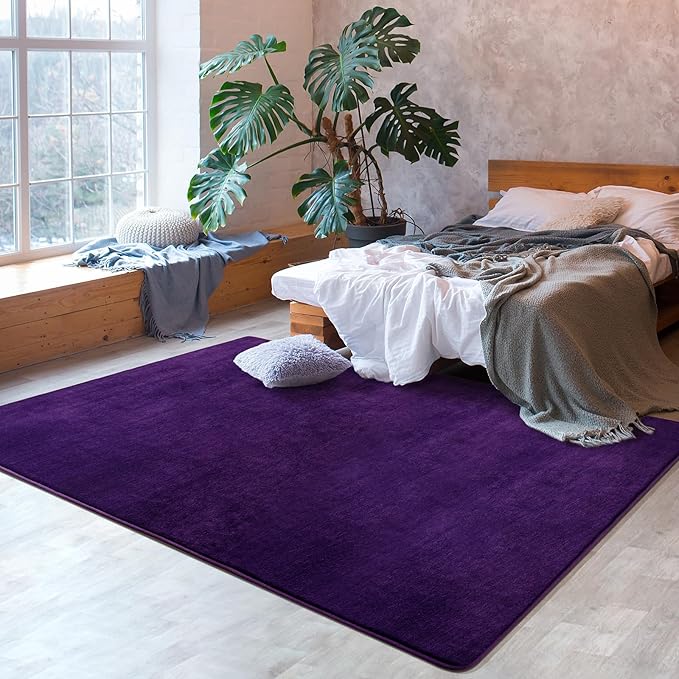 Softlife Purple Area Rug for Bedroom Living Room, Solid Non-Slip 5x7 Fluffy Carpet with Soft Low Pile for Kids Boys Girls, Machine Washable Fuzzy Aethetic Rugs Home Dorm Decor