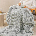 bearberry Chunky Knit Throw Blanket 50x60 Inches Handmade, Soft Jumbo Chenille Yarn with Cable Rope Knot Design | Thick Cozy Large Blanket for Couch, Sofa, Bed & Living Room Home Decor | Light Grey