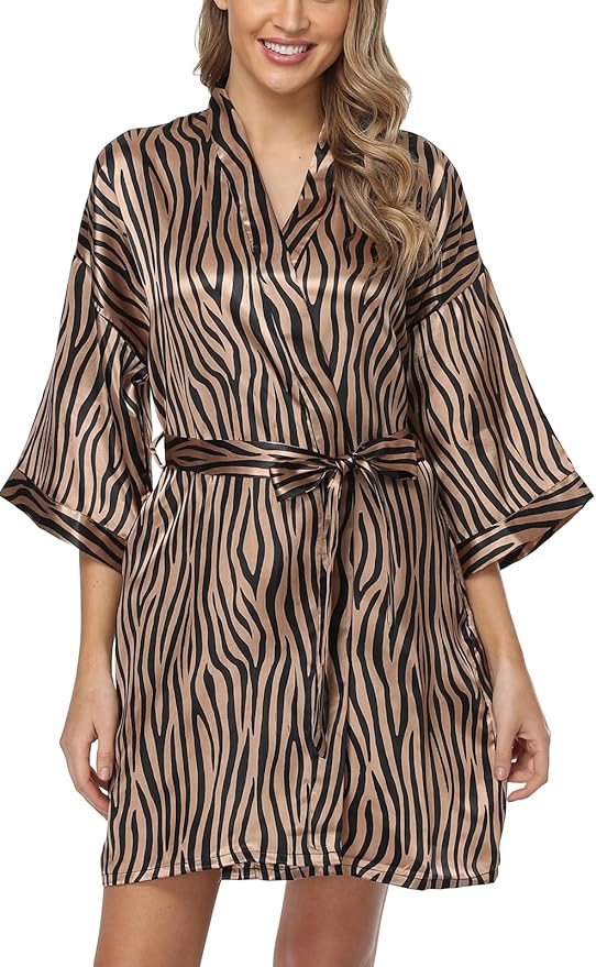 Women's Floral Satin Robes Bride Bridesmaid Getting Ready Robe Short Silky Kimono Sleepwear for Wedding Party
