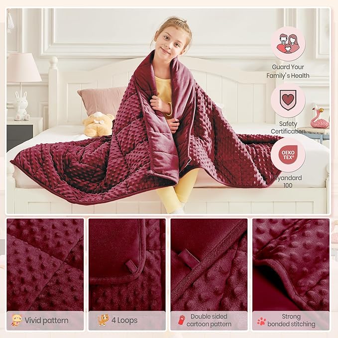 HOSUKKO Weighted Blanket - 2 lbs Burgundy Thciken Heavy Blanket - Small Size Breathable Blanket(19 * 21 inches, 2 lbs)