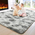 Noahas Fluffy Bedroom Rug,3x5 Feet Plush Fuzzy Tie-Dyed Grey and White Area Rugs for Living Room, Non Slip Thick Soft Shaggy Nursery Furry Floor Dorm Kids Carpet