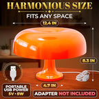 Orange Mushroom Lamp for Bedroom – Dimmable Vintage Mushroom Lamps Power 5W with 3 Lighting Colors & 10 Brightness – USB Powered Nightstand Retro Lamp for Reading Room, Office, Dorm | ABS + PVC Build