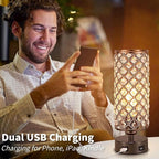 Crystal Table Lamps, Small Touch Desk Lamp Bedside Bedroom Lamp with 2 USB Charging Port Nightstand Night Light Room Decor for Kids Room, Home Office, Living Room,Bar, Restaurant (Black)