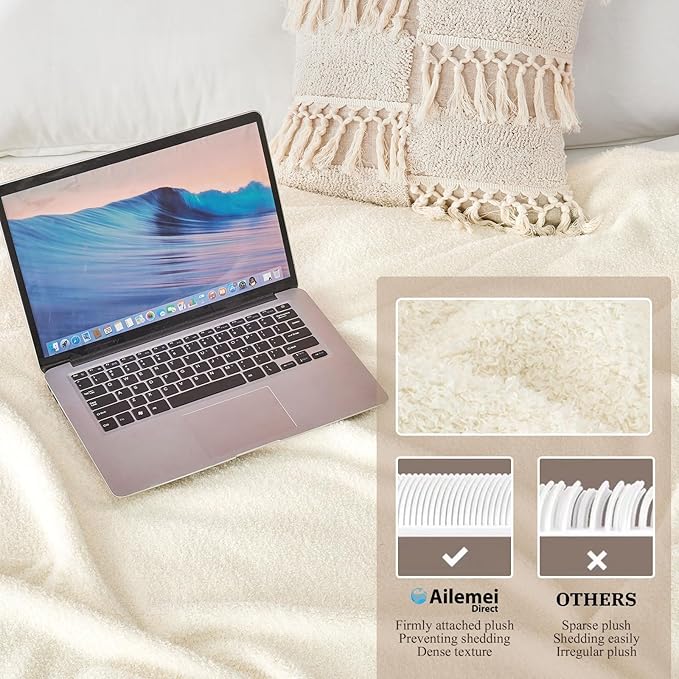 Ailemei Direct Knit Throw Blanket for Bed, Soft Thin Blankets for Sofa, Couch, Camping, Office Chair, Cozy Touch Lightweight Breathable Blanket All Season Use, Cream 50"x70"