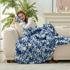 Amélie Home Chunky Knit Throw Blanket for Couch, Soft Chenille Handmade Crochet Throw Rope Knot Blanket for Couch, 50"x60", Space-Dyed Blue