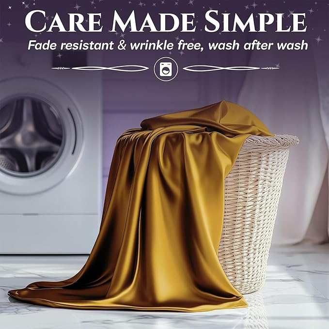 SLEEP SANCTUARY Satin Sheets Full Size – 4 Piece Luxury Silky Bed Set, Softer Than Silk, 15" Deep Pocket, Cooling & Wrinkle-Free, Moisture-Wicking & Breathable for Hair & Skin (Gold)