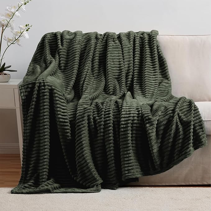 Nestl Green Blanket Queen Size for Bed - Cozy Warm Fuzzy Blankets for Women, Plush Large Fleece Throws for Girls - Olive Green, 90 x 90 Inches