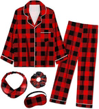 EPLAZA Kids Satin Pajamas Sets Girls Boys Button-Down Silky Pajamas Sleepwear with Hairband Eye Mask Hair Tie