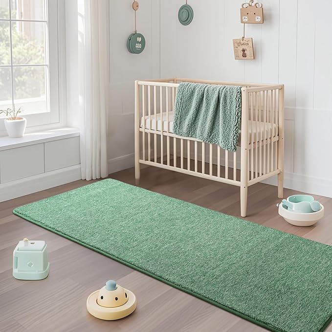 Keeko Soft Hallway Runner Rug, 2x8 Bedside Runner Rugs for Bedroom Living Room Non Slip Washable Modern Memory Foam Rug Low Pile Kitchen Runner Rugs for Nursery Dorm Kids Room Decor Green