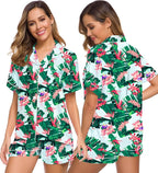 SWOMOG Womens Silk Satin Pajamas Set Short Sleeve Sleepwear Button Down Top and Shorts Loungewear 2 Piece Pjs Set XS-3XL