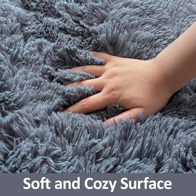 Fluffy Rugs for Bedroom 4x6 Grey Shaggy Rug for Living Room Soft Fur Rug Non Slip Modern Indoor Furry Floor Carpet Washable Plush Fuzzy Kids Area Rug for Nursery Baby Teen Dorm Room