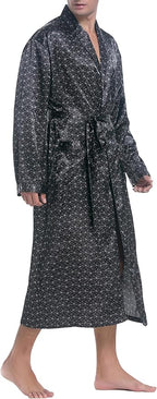 Lavenderi Mens Silky Satin Lounge Robe, Long Lightweight Sleepwear