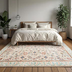 CRYPTOLITE Area Rug 4x6, Washable Faux Wool Throw Rugs for Living Room, Non Slip Low Pile Vintage Boho Carpet for Dining Room, Home Office, Bedroom, Kids Room, Bedside (Pale Yellow)