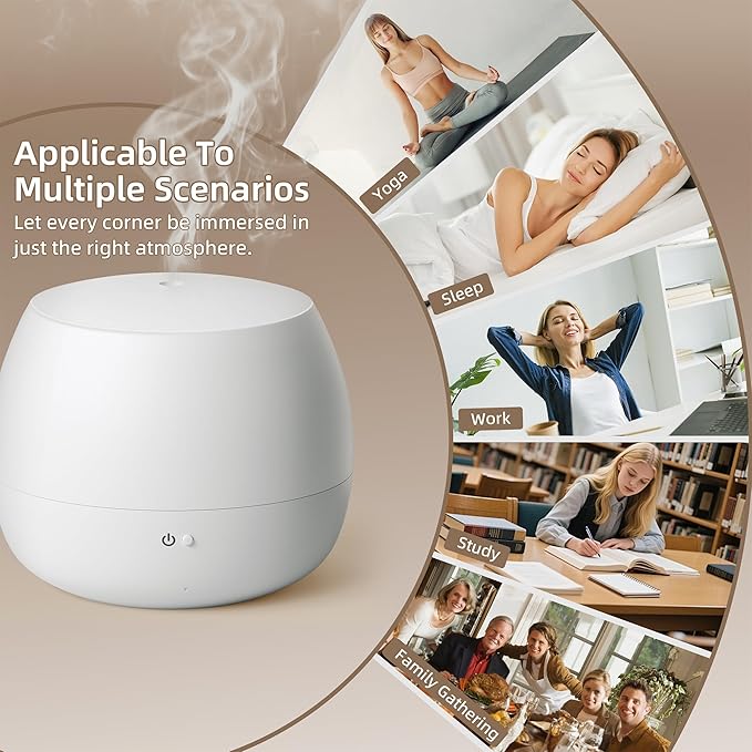 Essential Oil Diffuser: 2-in-1 Ultrasonic Aromatherapy Humidifie with Auto Shut-Off, Quiet Operation Fragrance Diffuser for Office/Bedroom/Hotel/Spa Relaxation, Home Scent Diffuser (White)