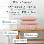 Southshore Fine Living, Inc. Oversized Full Size Quilt Bedding Set, Lightweight Bedspread, Soft Coverlet 3-Piece Set with Two Matching Quilted Pillow Shams, All Season Full/Queen Quilts, Pastel Pink