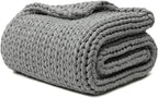 YnM 100% Cotton Weighted Blanket, Handmade Chunky Knitted Throw, No fillers Design, Soft and Breathable, Machine Washable Bed Blanket for Sleep or Home Decor (Lighte Grey, 80x84 Inch, 35lbs)