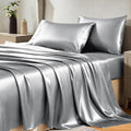 CozyLux Satin Sheets Twin XL Sheets - 3 Piece Silky XL Twin Sheet Set, Luxury Extra Long Light Grey Sheet with Smooth and Soft Microfiber, Includes 1 Fitted Sheet, 1 Flat Sheet and 1 Pillowcase