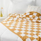 Carriediosa Checkered Throw Blanket 50" X 60", 400GSM Ultra Soft Microfiber Fuzzy Fluffy Reversible Cute Preppy Knitted Blankets Cozy Plush Fall Throws for Couch, Bed, Sofa, Tan Brown